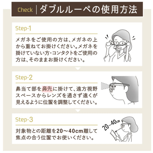 遠くが見やすく手元をハッキリ!! メガネ型ルーペ ダブルルーペ CW20
